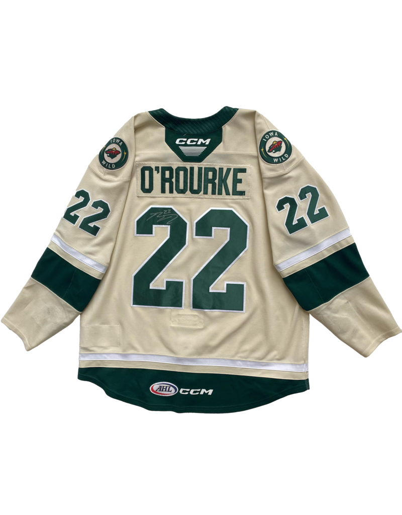 202324 Set 1 Wheat Jersey Player Worn Signed Orourke Iowa Wild Hockey Club 1447