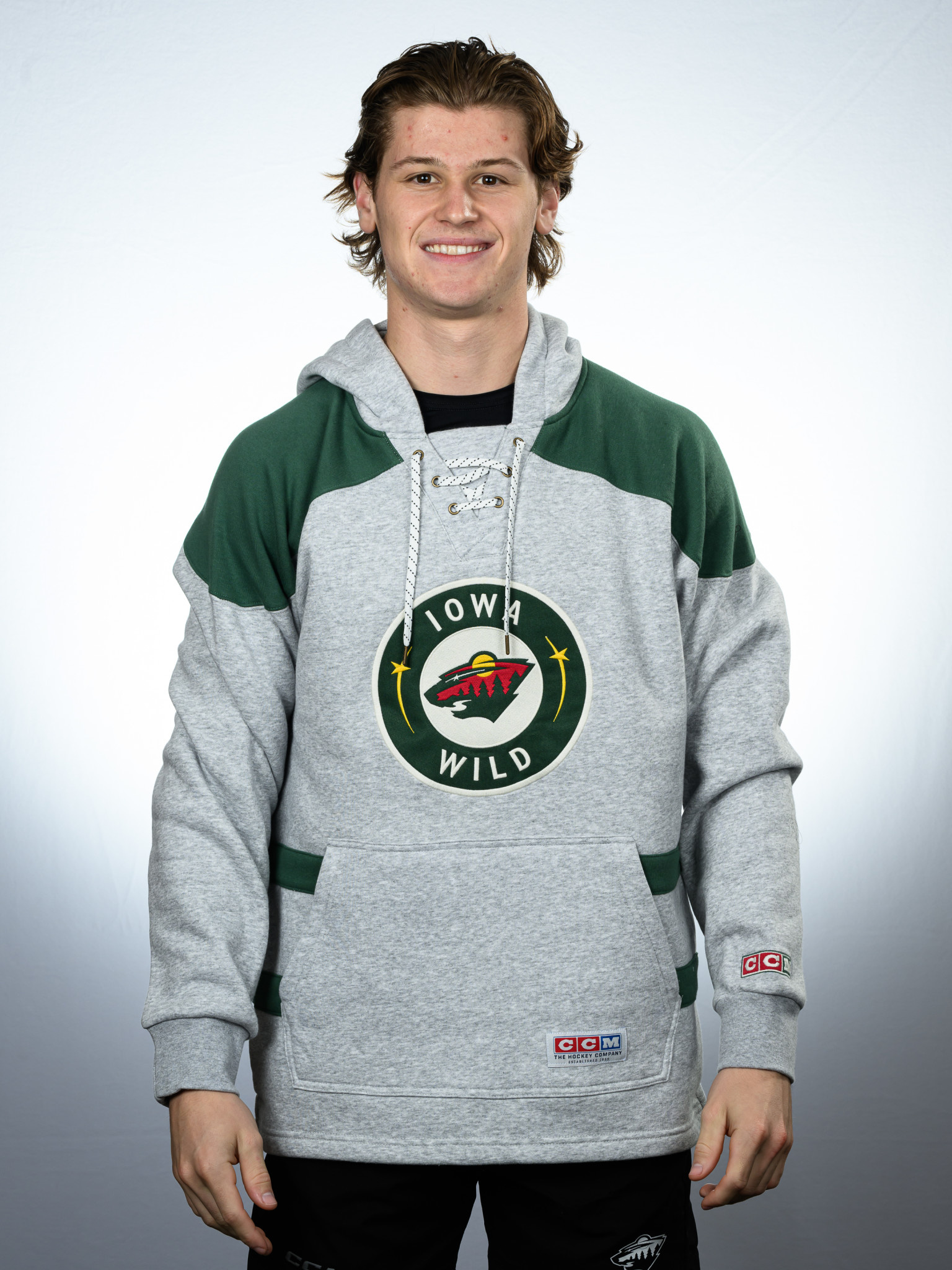 CCM 2024 25 Official Team Hood Gray Lace Hoodie Iowa Wild Hockey Club