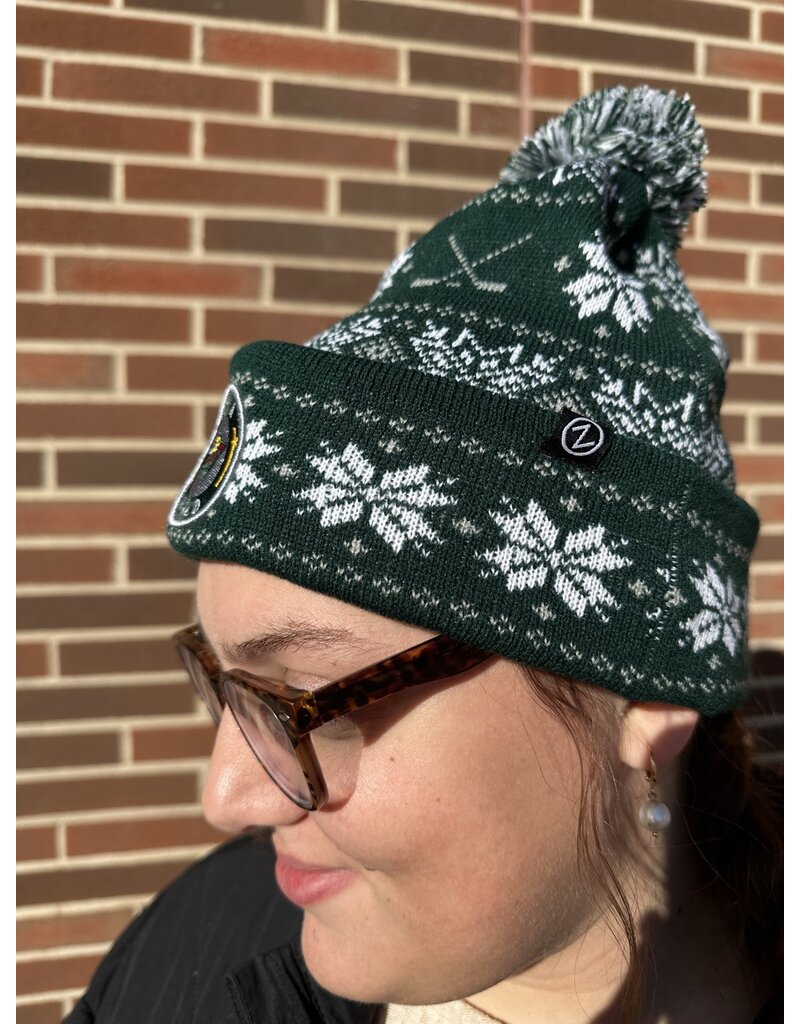 Zephyr Zephyr Snowflake Cuffed Pom Beanie w/ Hockey Sticks
