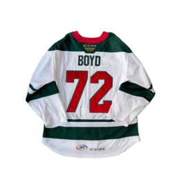 CCM 2024/25 Set #2 Iowa Grown White Jersey, Player Worn, (Signed) Boyd #72 "A"
