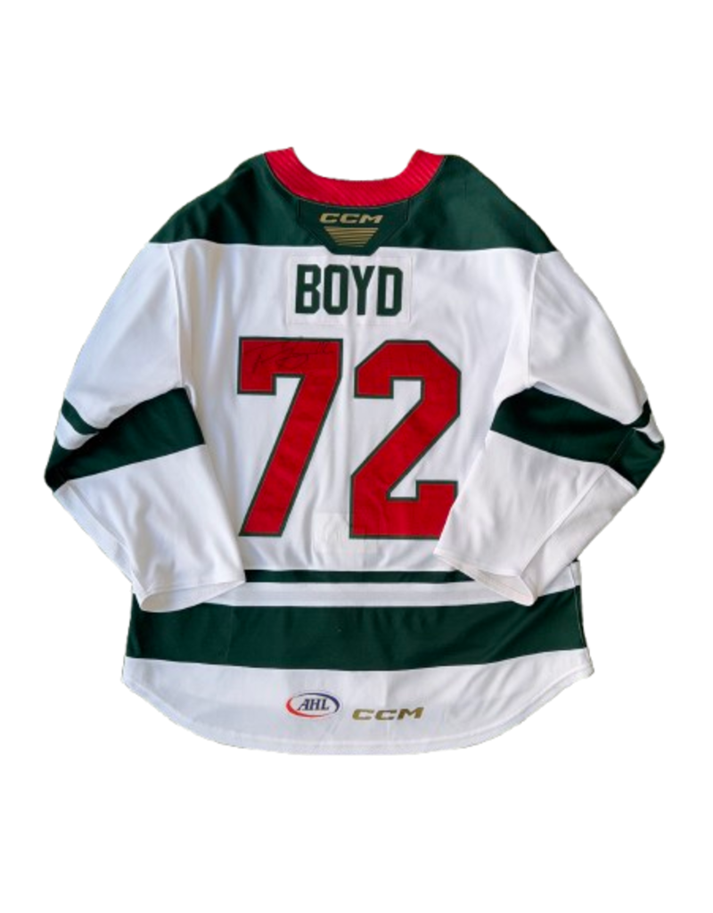 CCM 2024/25 Set #2 Iowa Grown White Jersey, Player Worn, (Signed) Boyd #72 "A"