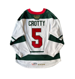 CCM 2024/25 Set #2 Iowa Grown White Jersey, Player Worn, (Signed) Crotty #5 "C"