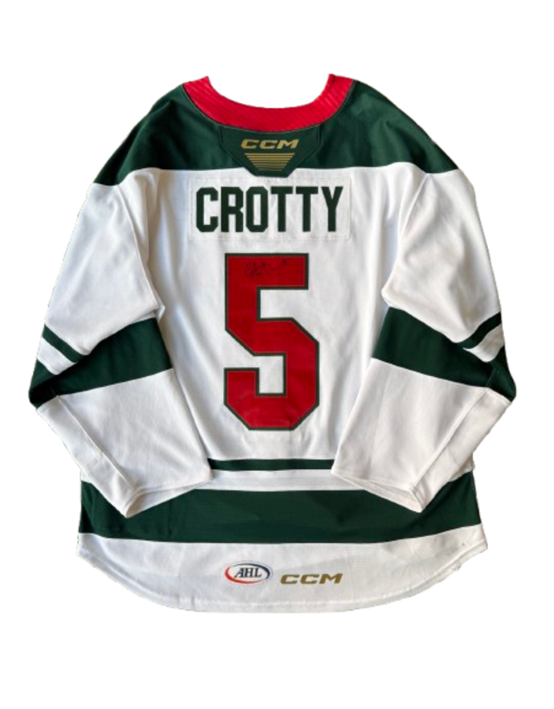 CCM 2024/25 Set #2 Iowa Grown White Jersey, Player Worn, (Signed) Crotty #5 "C"
