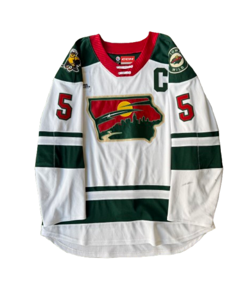 CCM 2024/25 Set #2 Iowa Grown White Jersey, Player Worn, (Signed) Crotty #5 "C"