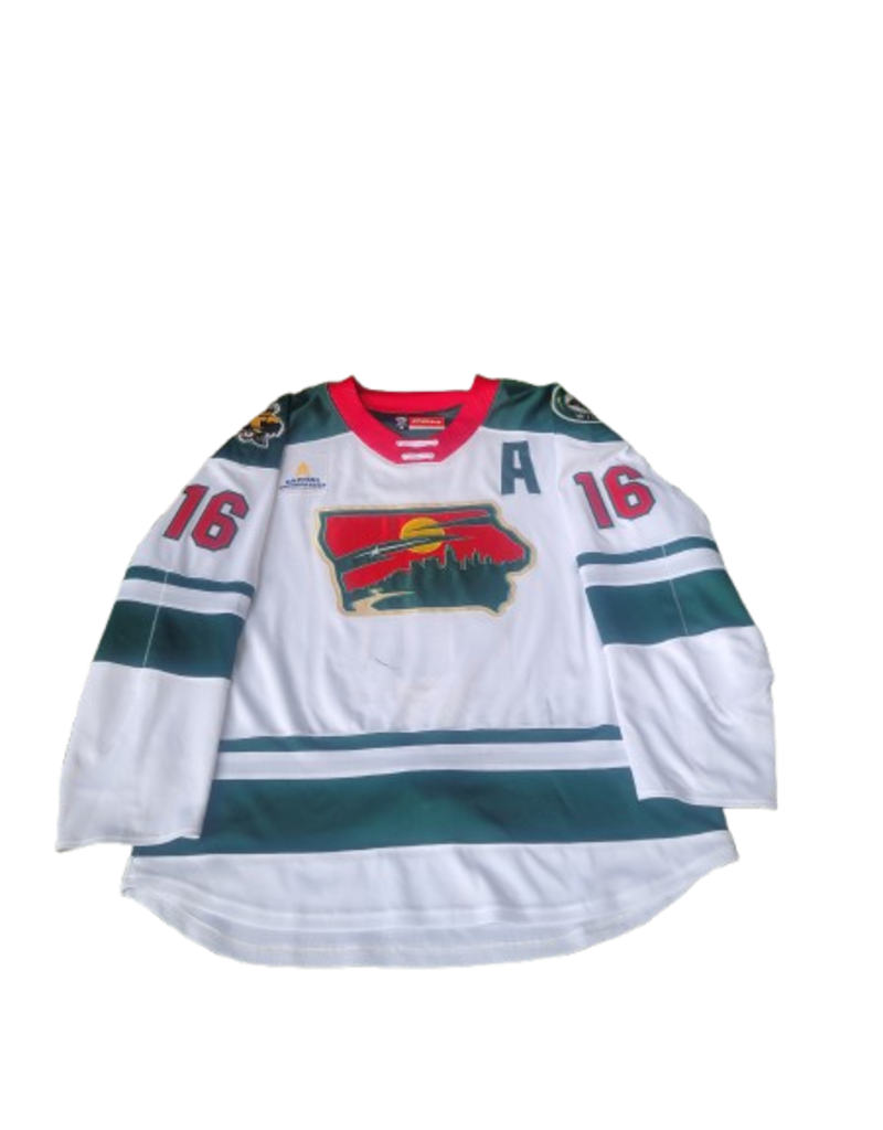 CCM 2024/25 Set #2 Iowa Grown White Jersey, Player Worn, (Signed) Gaunce #16 "A"