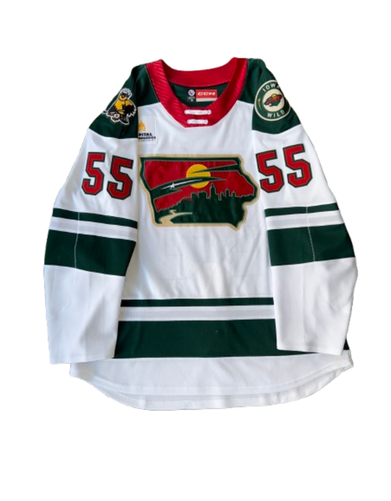 CCM 2024/25 Set #2 Iowa Grown White Jersey, Player Issued, (Signed) Jiricek #55