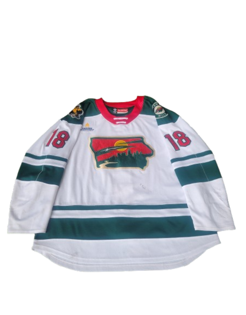 CCM 2024/25 Set #2 Iowa Grown White Jersey, Player Worn, (Signed) Jones #18