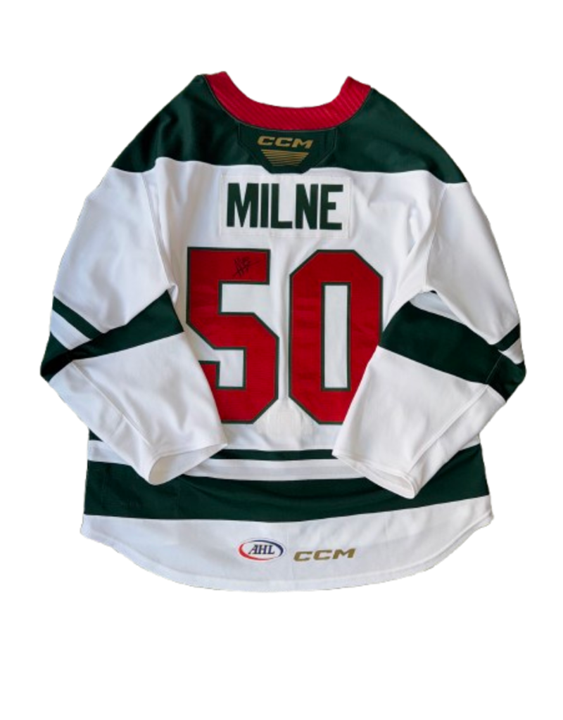 CCM 2024/25 Set 2 Iowa Grown White Jersey, Player Worn, (Signed) Milne #50