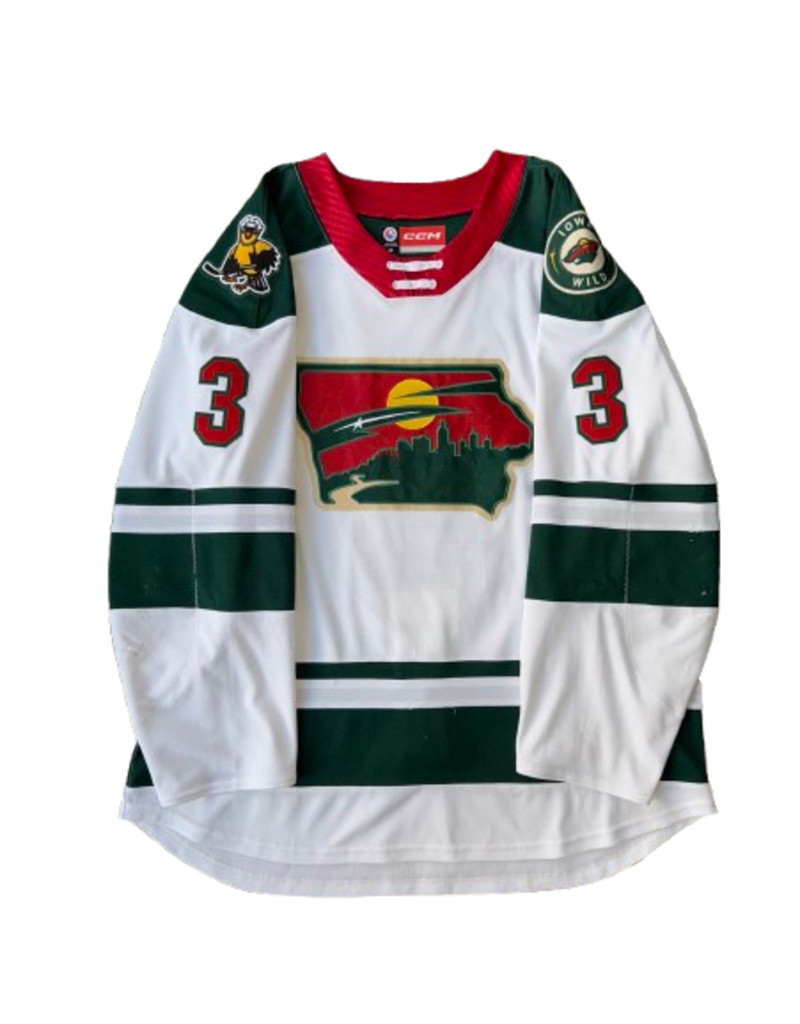 CCM 2024/25 Set #2 Iowa Grown White Jersey, Player Worn, (Signed) Peart #3