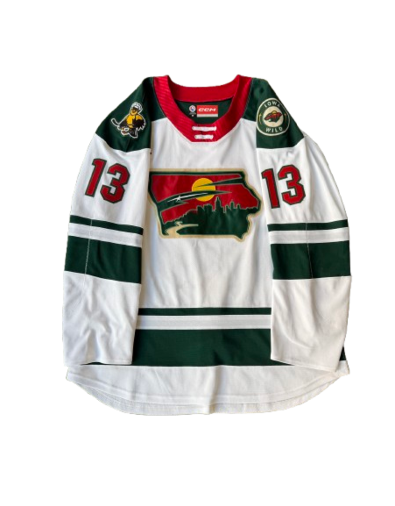 CCM 2024/25 Set #2 Iowa Grown White Jersey, Player Worn, (Signed) Sandelin #13