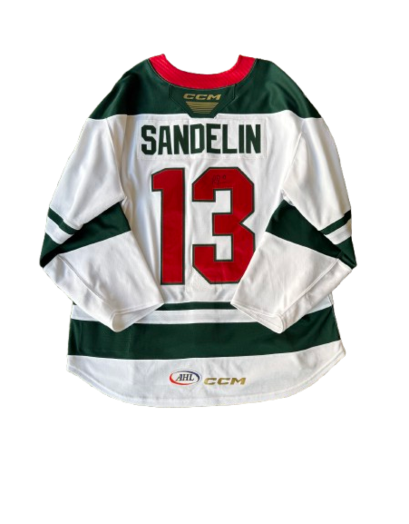 CCM 2024/25 Set #2 Iowa Grown White Jersey, Player Worn, (Signed) Sandelin #13
