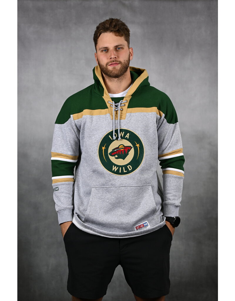 CCM Gray Lace Hood - Green/Tan Sleeve Stripes