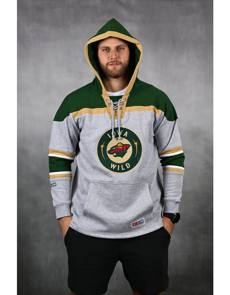 CCM Gray Lace Hood - Green/Tan Sleeve Stripes
