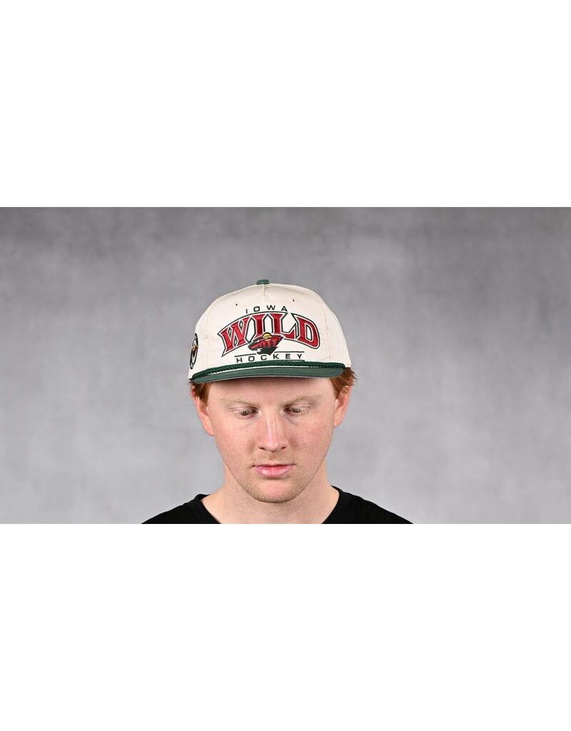 Iowa Wild Hockey Embroidred Cream Hat - Green Rope