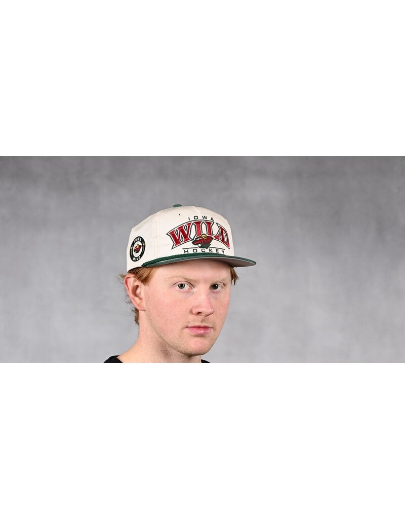 Iowa Wild Hockey Embroidred Cream Hat - Green Rope