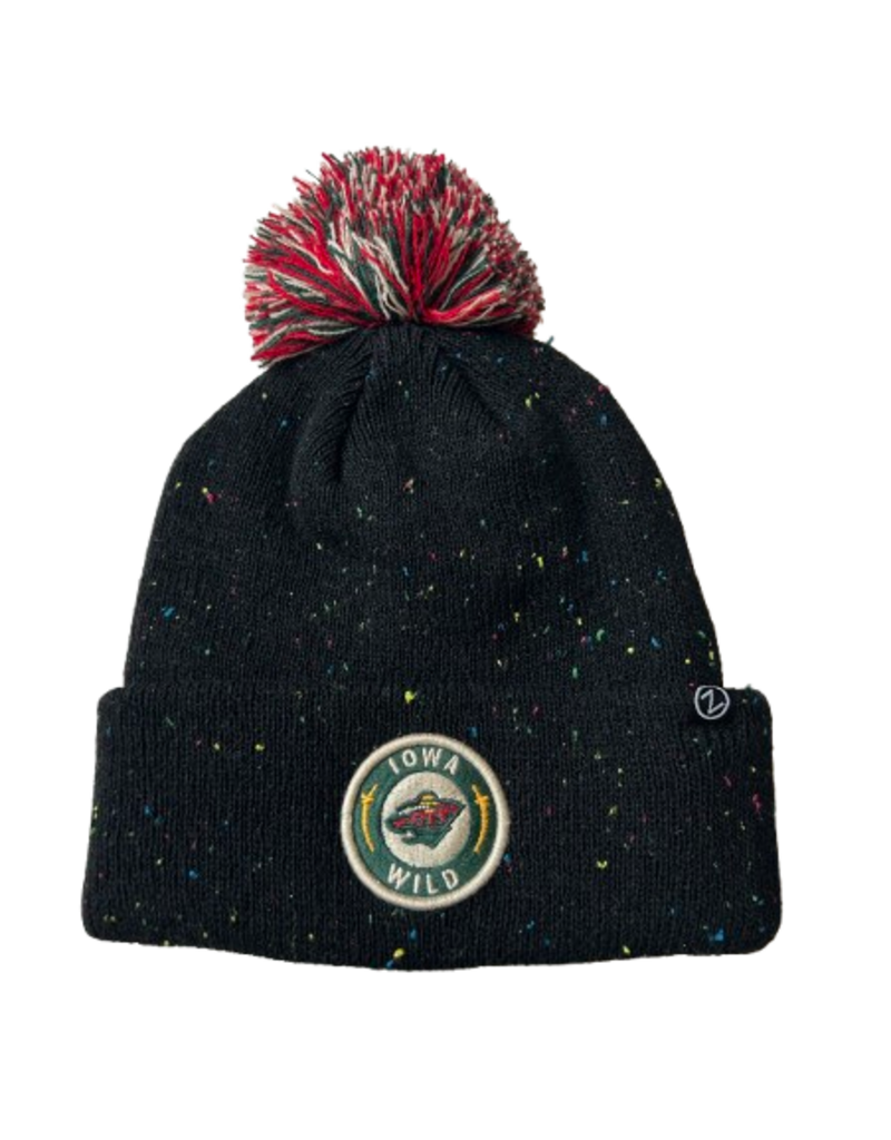 Zephyr Cuffed Black Speckled Beanie w/ Pom