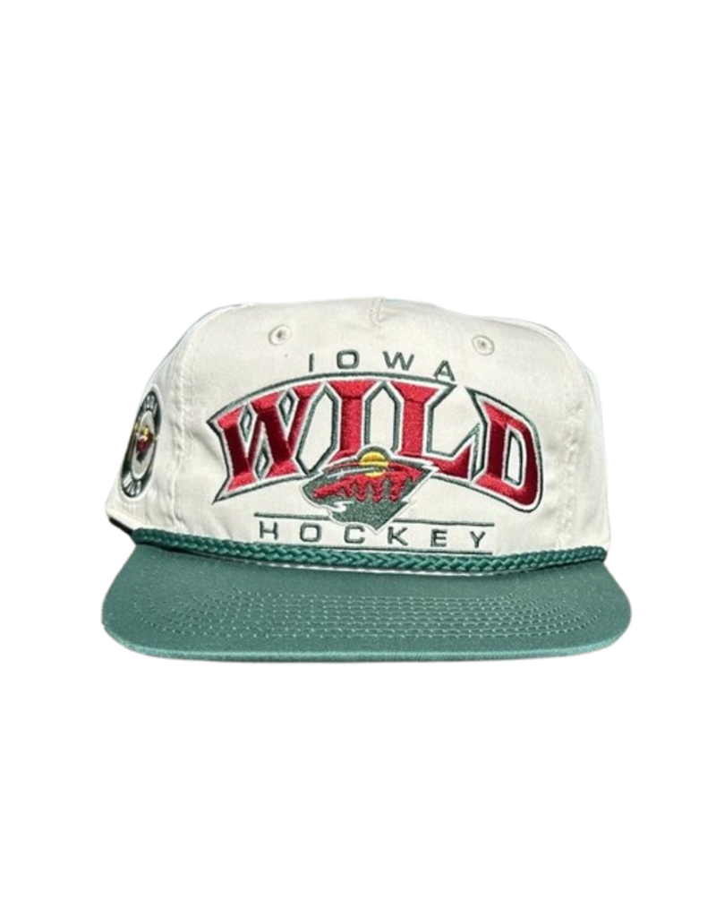 Iowa Wild Hockey Embroidred Cream Hat - Green Rope