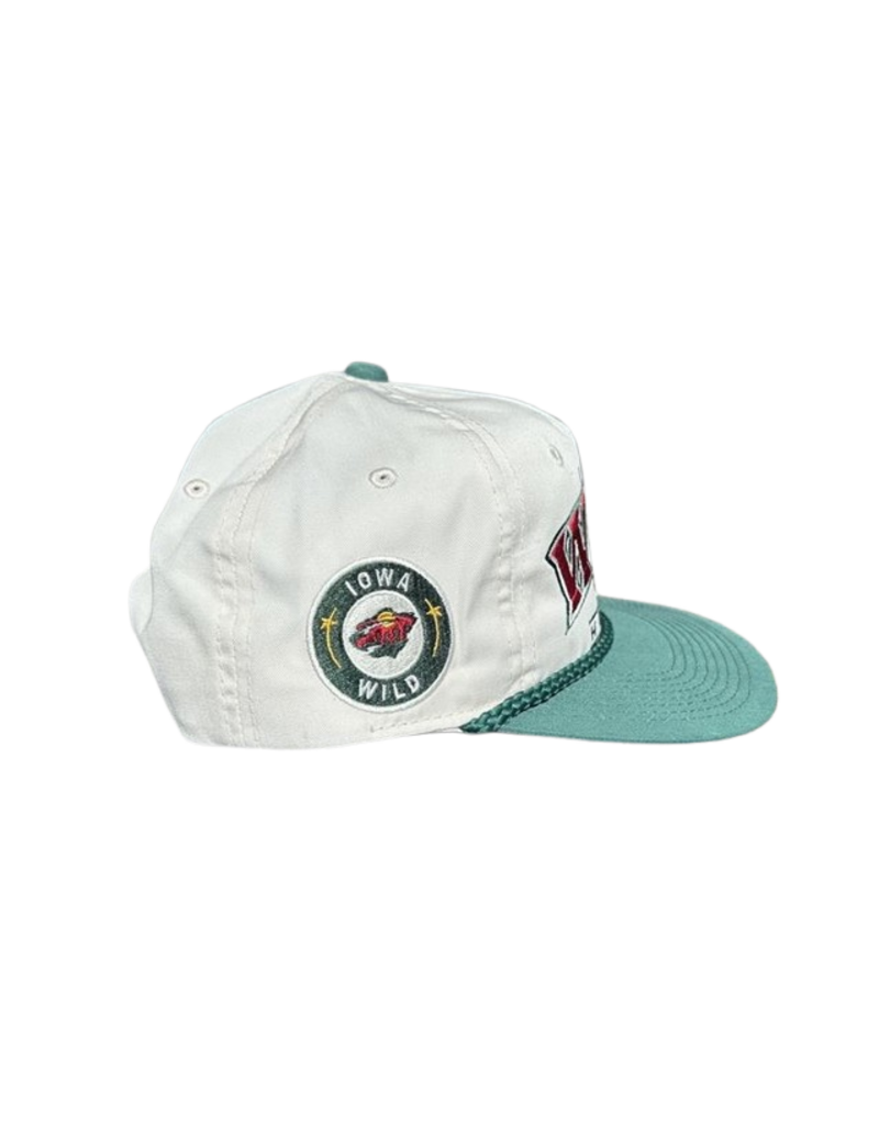 Iowa Wild Hockey Embroidred Cream Hat - Green Rope