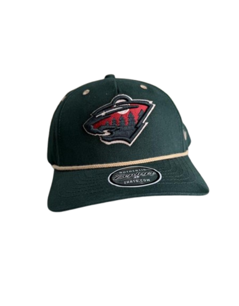 Embroidered Bearhead Forest Green Hat w/ Wheat Rope