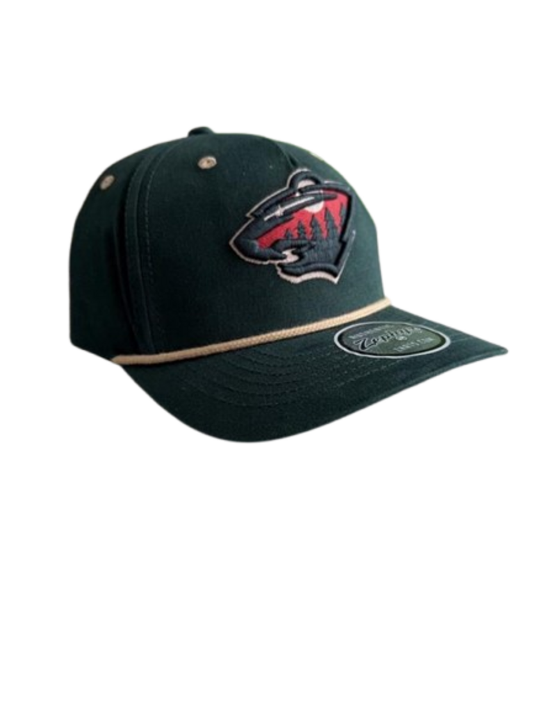 Embroidered Bearhead Forest Green Hat w/ Wheat Rope