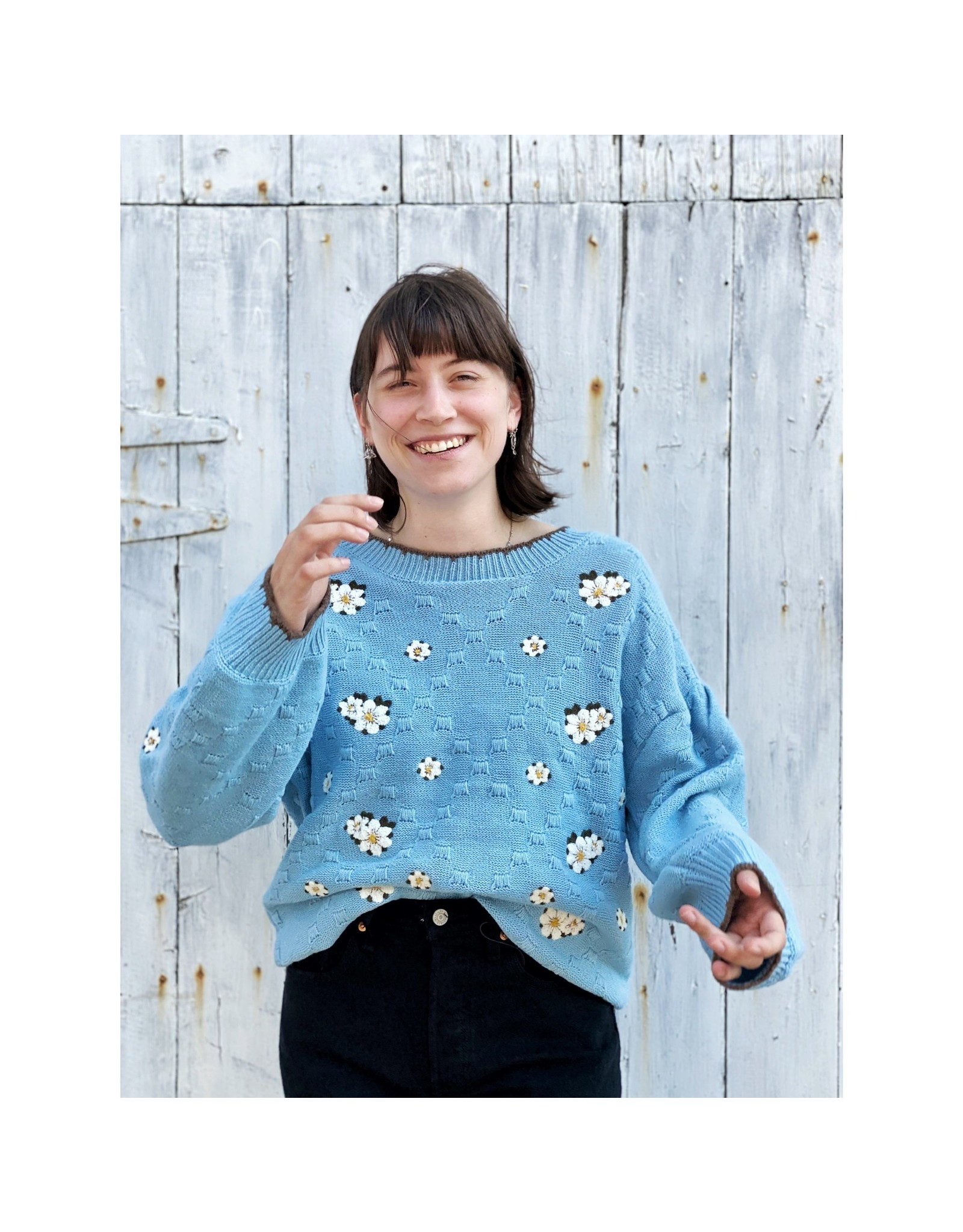 blue daisy sweater