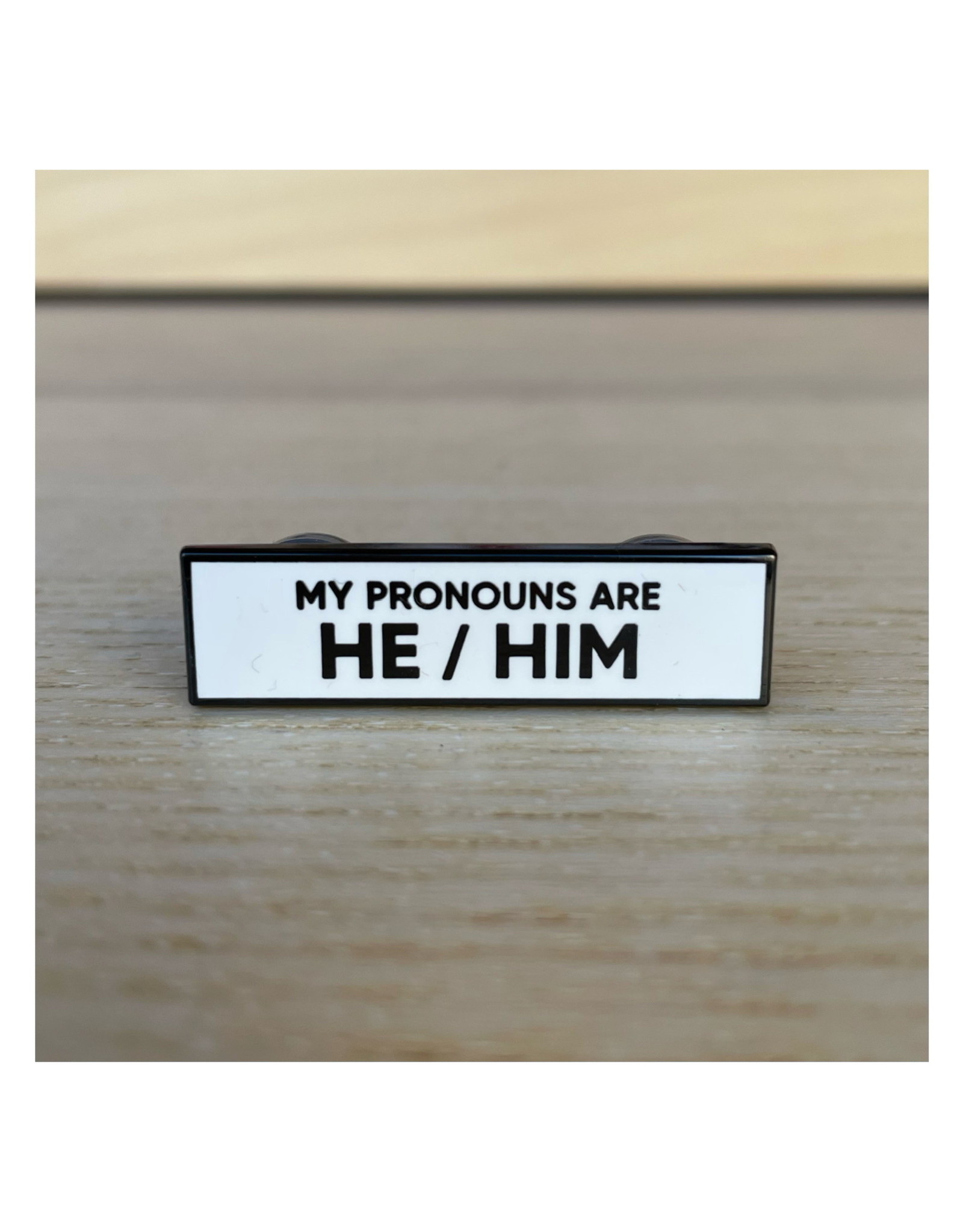 RAC - He / Him Pronoun Pin - White / Black - Biscuit General Store