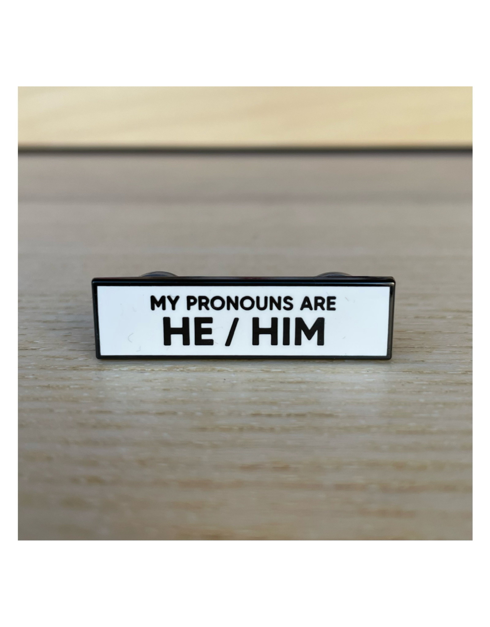 RAC - He / Him Pronoun Pin - White / Black