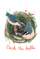 The Independent Mercantile Co. Kat Frick Miller - Boxed Cards / Set of 6, Deck the Halls Nuthatches, 4.25 x 5.5"