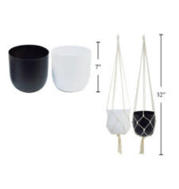 Hanging Planter - White & Macrame