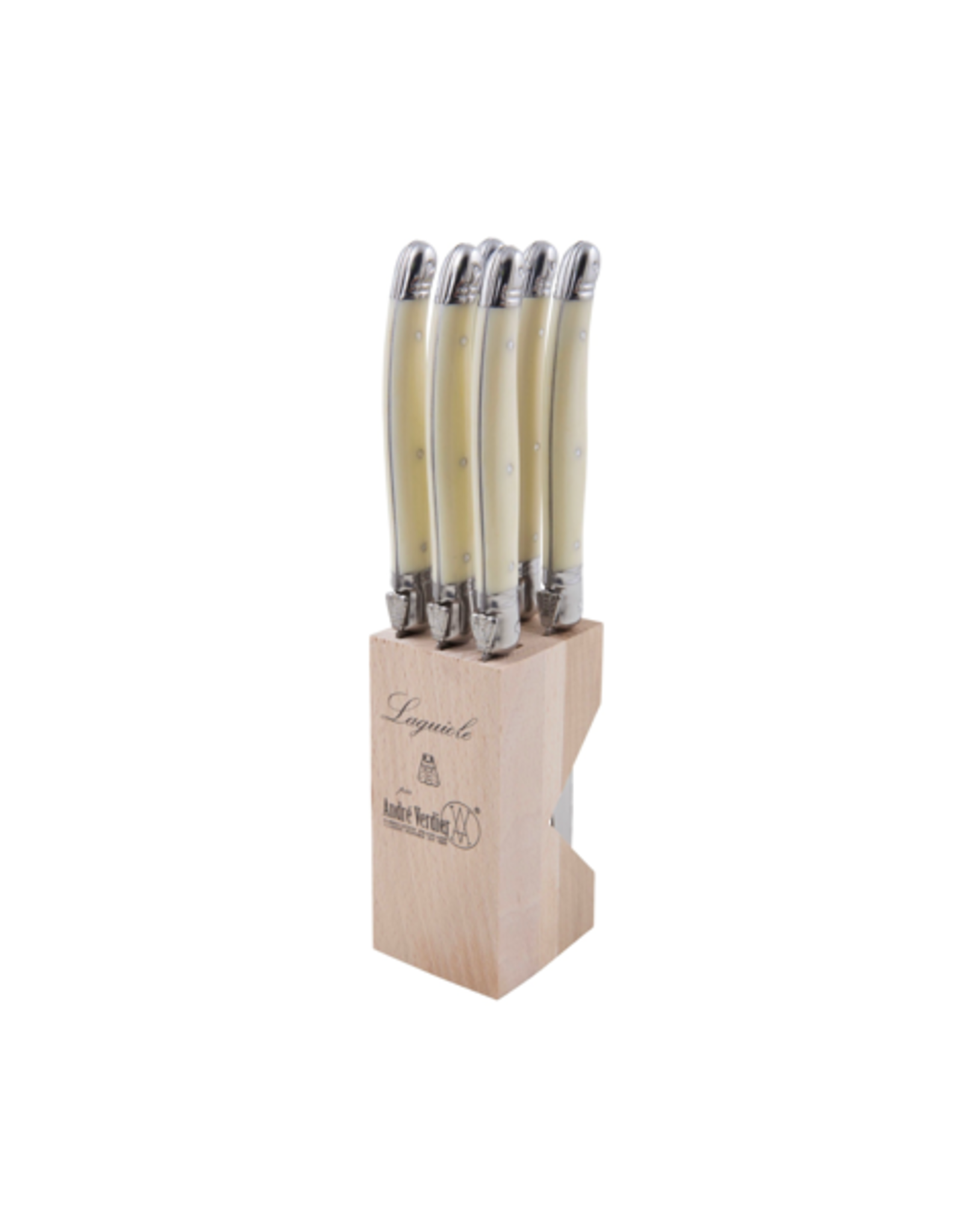 Laguiole - Steak Knives in Wooden Block / Set of 6, Ivory