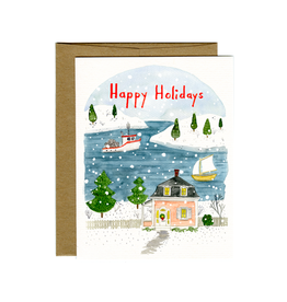The Independent Mercantile Co. Kat Frick Miller - Boxed Cards / Set of 6, Happy Holidays Harbour, 4.25 x 5.5"