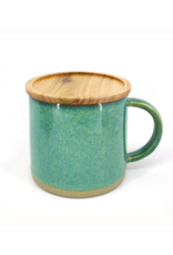 DCO - Mug with Lid / Green Reactive Glaze & Acacia Wood, 13.5oz