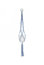AES - Hanging Planter / White with Blue Macrame, 5"