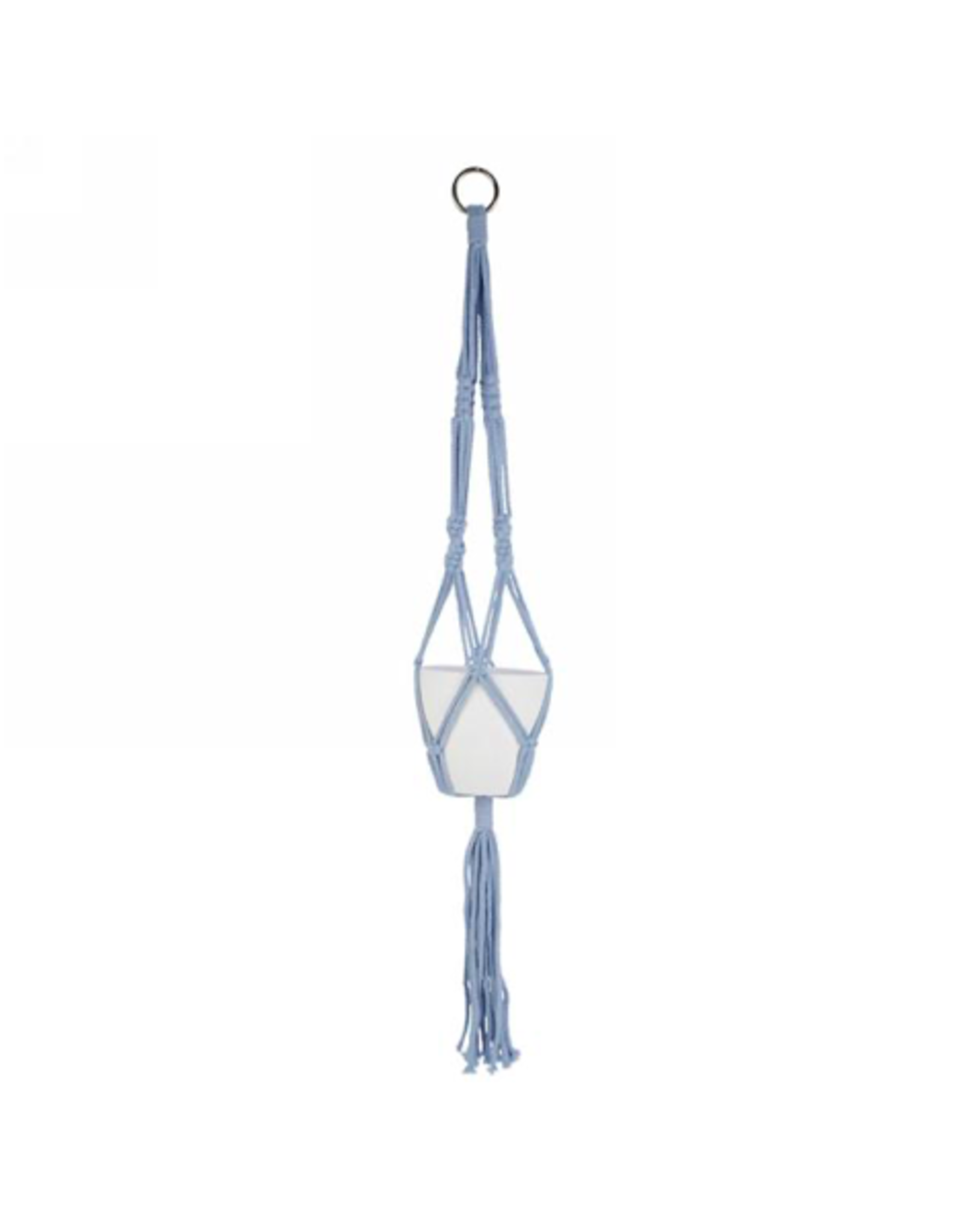 AES - Hanging Planter / White with Blue Macrame, 5"