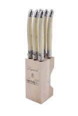 Laguiole - Steak Knives in Wooden Block / Set of 6, Ivory
