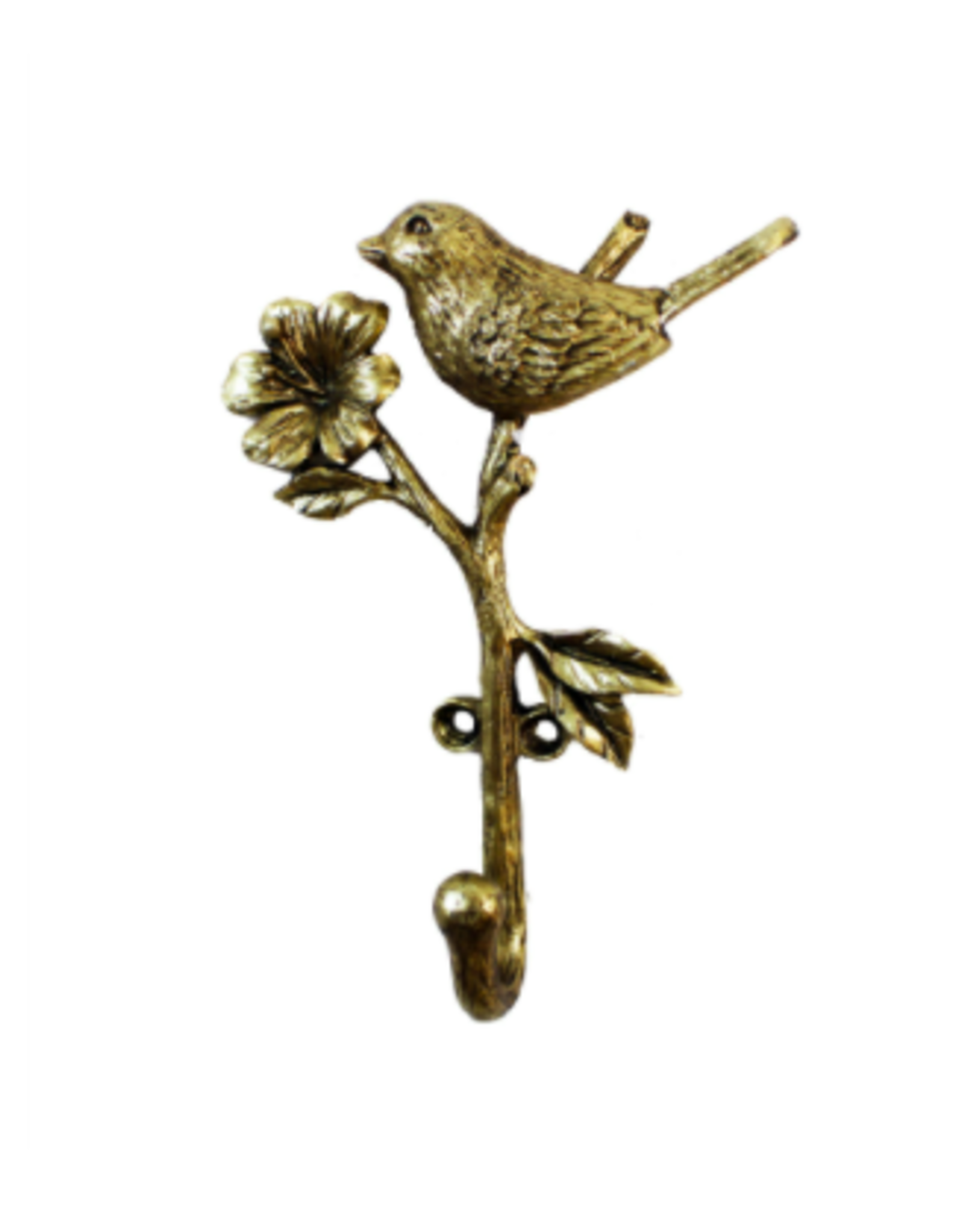 SSH - Single Wall Hook / Bird & Flower, Gold, 6"