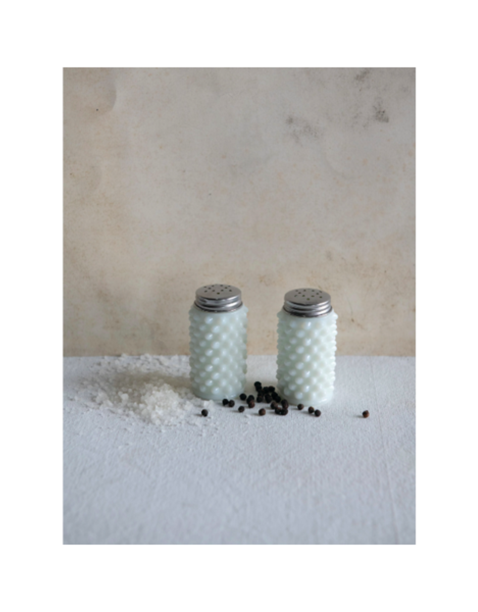 COP - Salt & Pepper Shakers Set / Hobnail Milk Glass