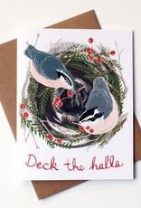 Kat Frick Miller - Boxed Holiday Cards / Set of 6, Deck the Halls Nuthatches, 4.25 x 5.5"