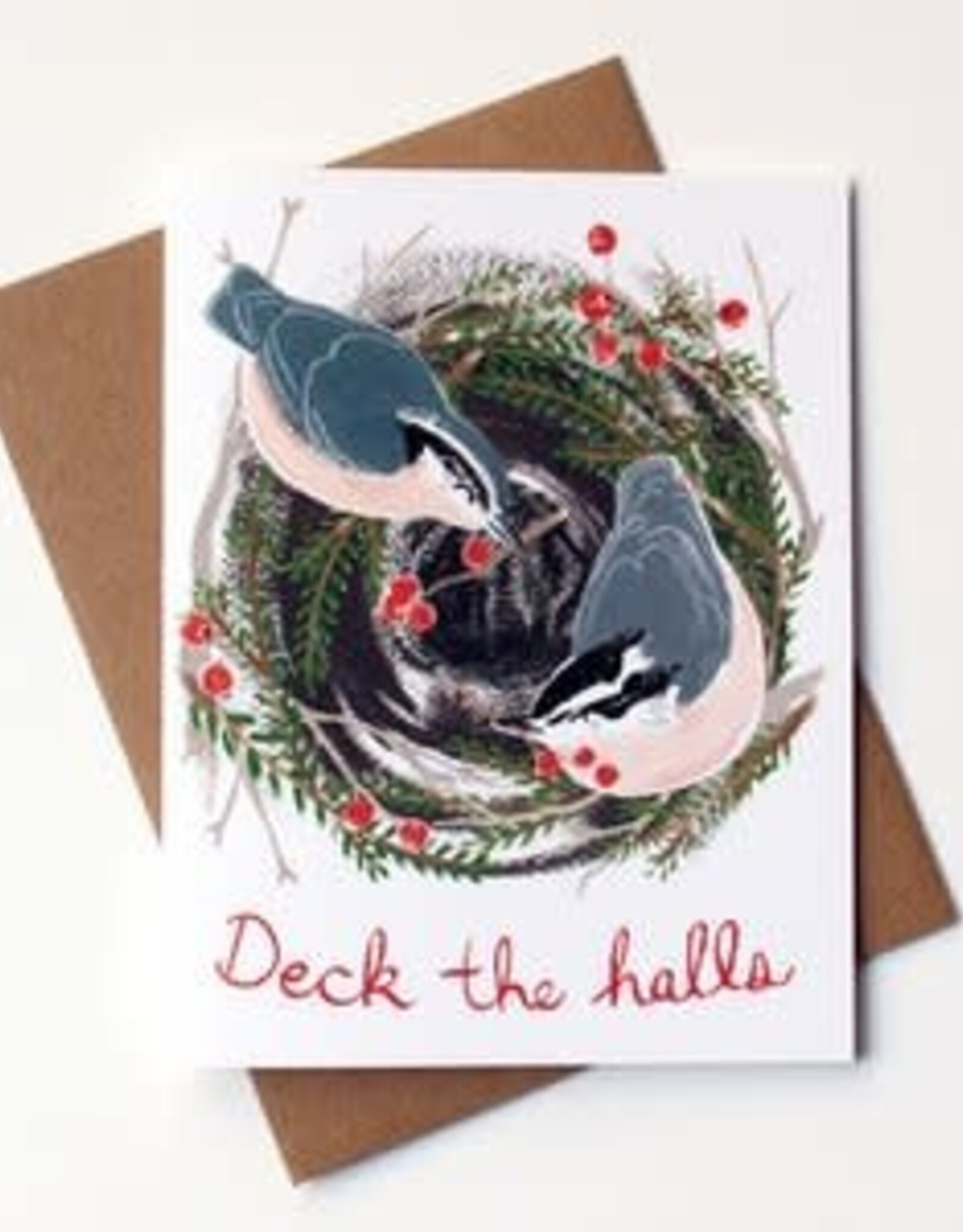 Kat Frick Miller - Holiday Card / Deck The Halls Nuthatches, 4.25 x 5.5"