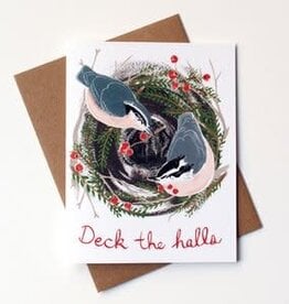 Kat Frick Miller - Holiday Card / Deck The Halls Nuthatches, 4.25 x 5.5"