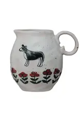 COP - Small Hand Painted Jug / Dog & Flowers 3.75" 10 oz