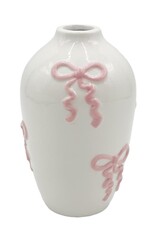Vase - White with Pink Curly Bows