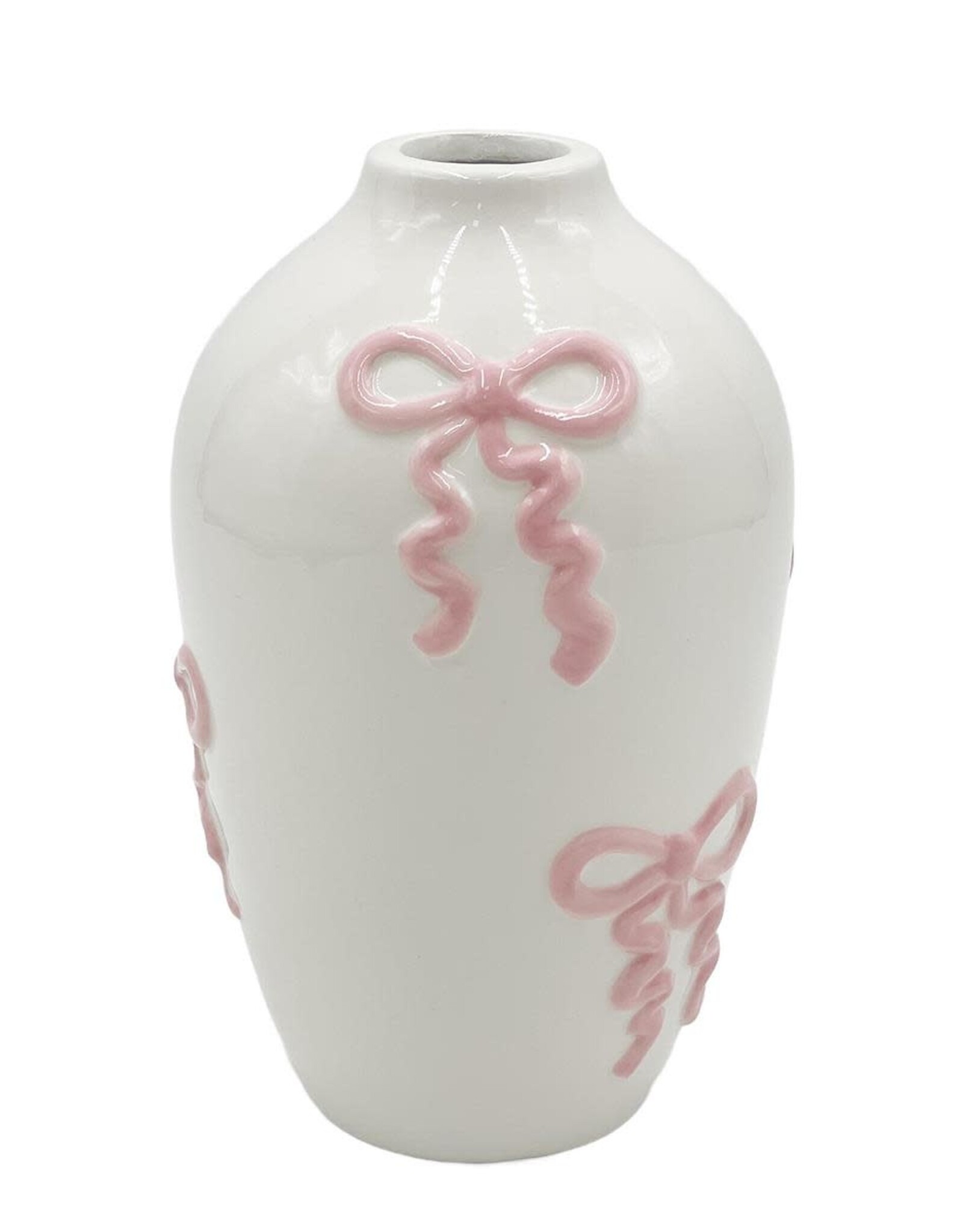 Vase - White with Pink Curly Bows