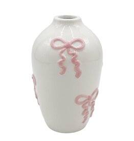 Vase - White with Pink Curly Bows