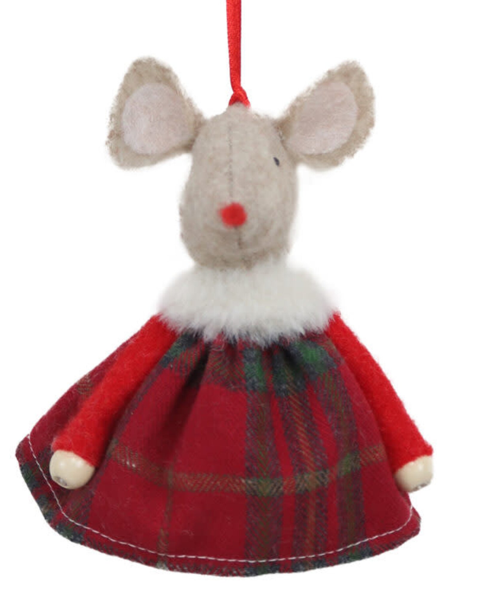 Ornament - Felt Mouse, Plaid Dress