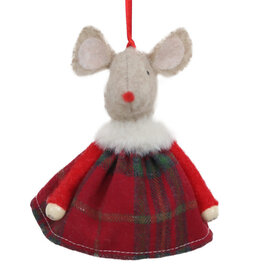 Ornament - Felt Mouse, Plaid Dress
