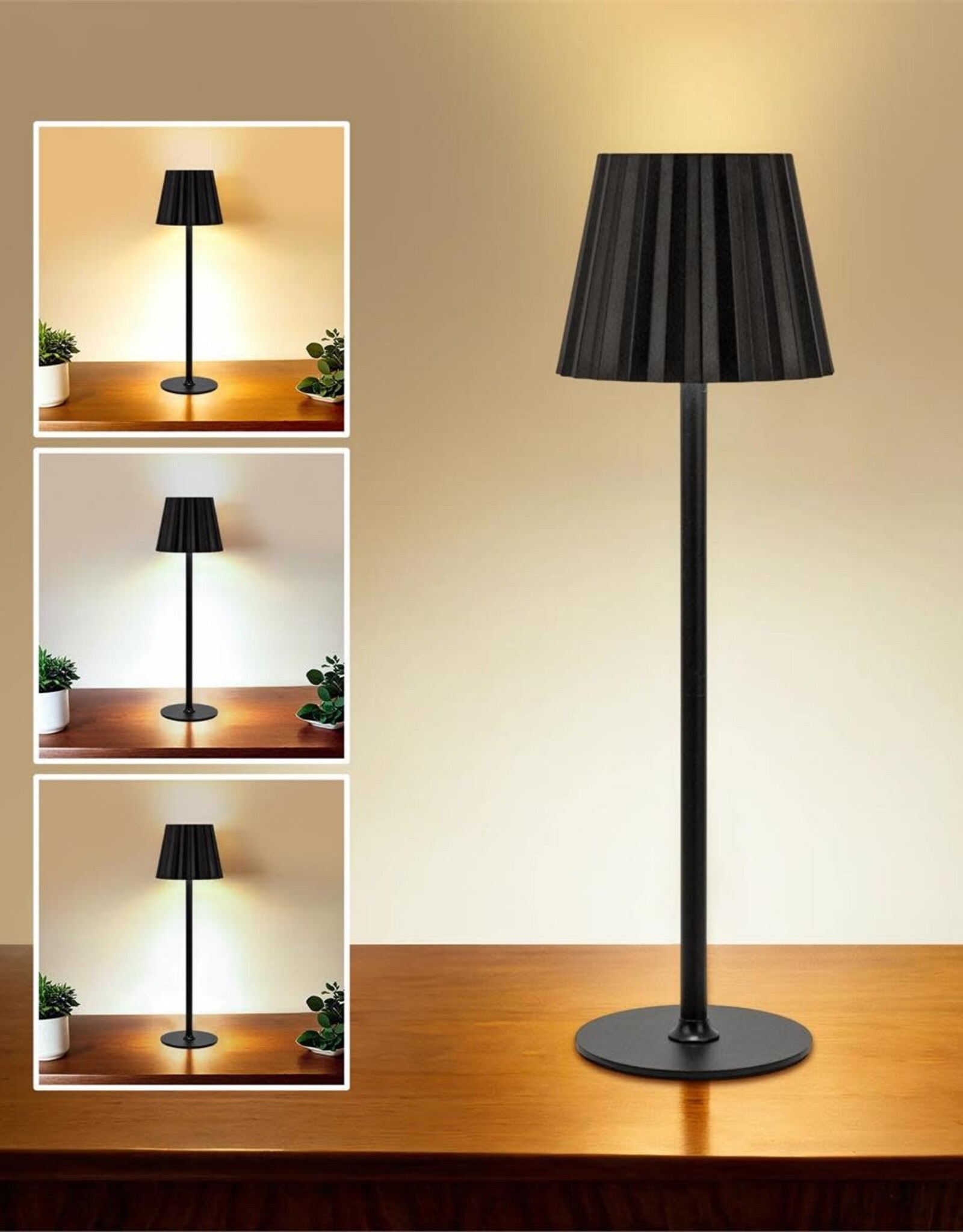 Lamp - Pleated Black, Rechargeable