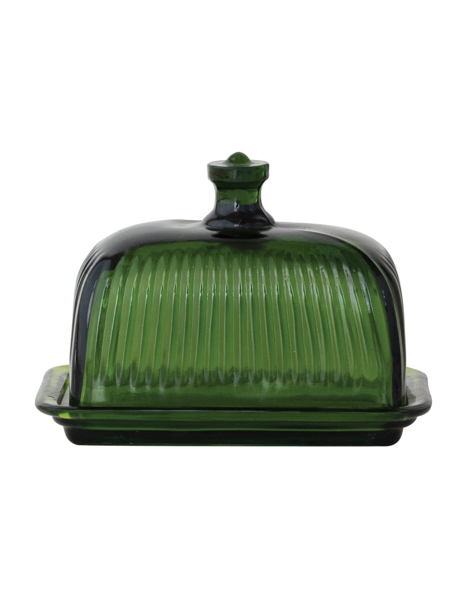 Butter Dish - Green Glass