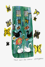 Emma Fitzgerald - Art Print, Maud Lewis Door Interior (Green w Swans), 8.5 x 11"