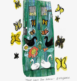 Emma Fitzgerald - Art Print, Maud Lewis Door Interior (Green w Swans), 8.5 x 11"
